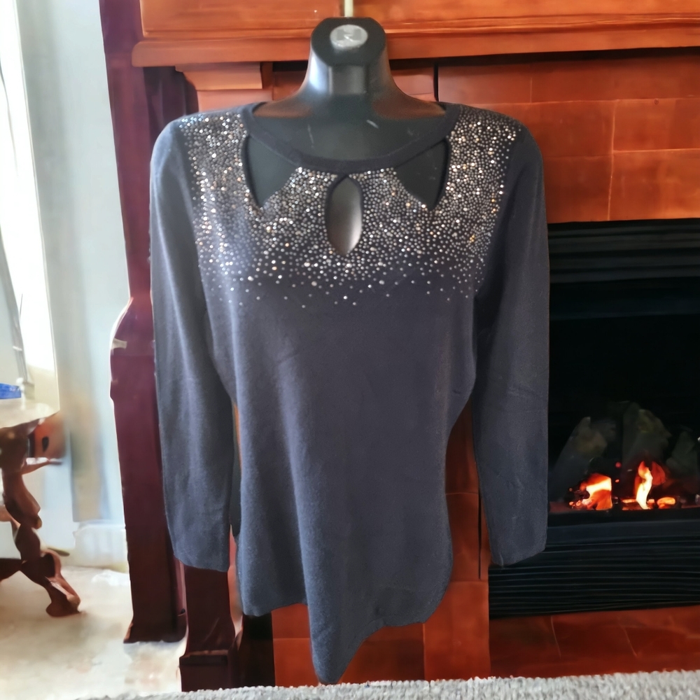 Oliver Super Soft Bedazzled Sweater With Unique Cut-out Neckline